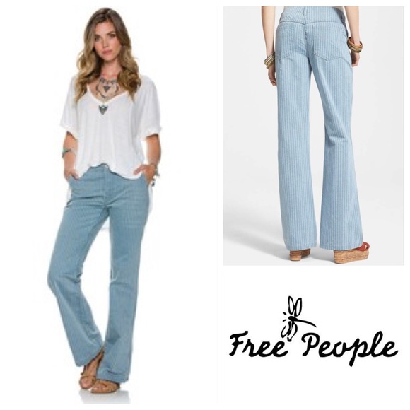🆕Free People Railroad Stripe Flare Jeans NWT - Picture 2 of 7